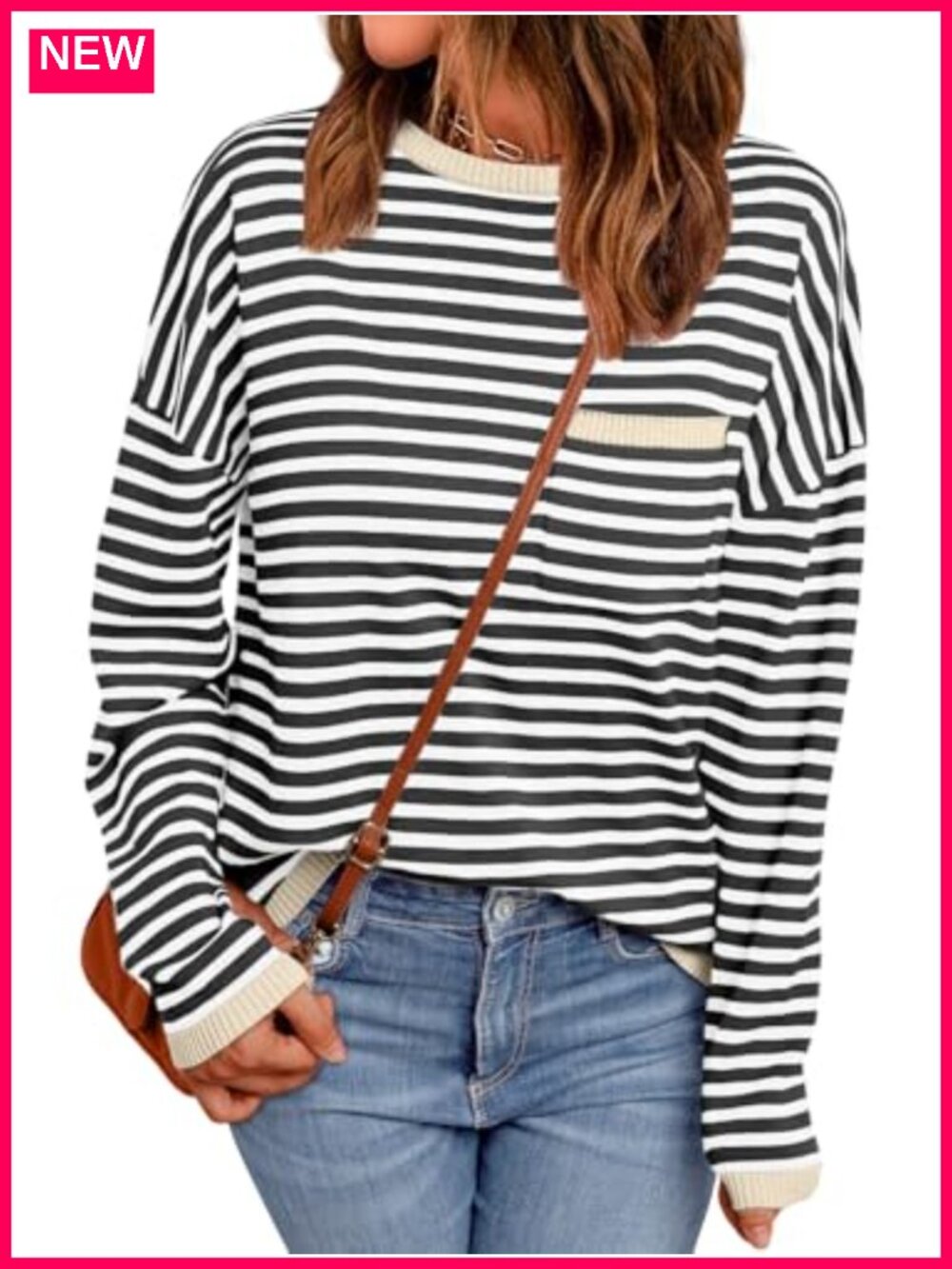 LILLUSORY Striped Crewneck Pullover Sweater Oversized Fall